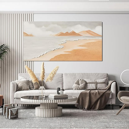 Canvas White Wall Art Decor Abstract Canvas Art Wall Decor Beach Coastal Wall Art Prints Large Modern Minimalist Wall Art Decorations Brown Artwork for Walls Bedroom Office Kitchen Wall Decor 24"X48"