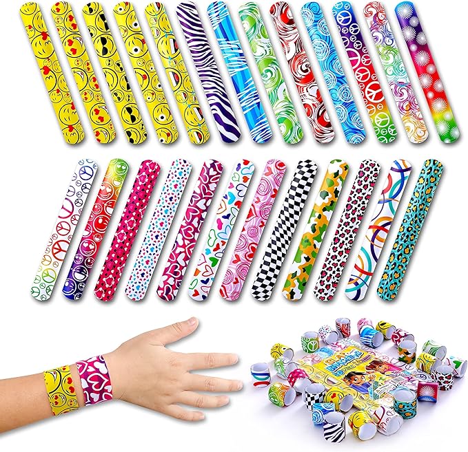 Giraffe Manufacturing 50 Pcs Christmas Slap Bracelets for Kids Bulk – Colorful Snap Bracelets Christmas Party Favors For Kids Stocking Stuffers, Classroom Prize – Fun Wristbands Birthday Gifts