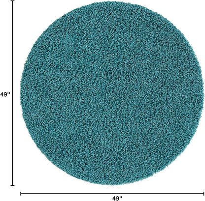 Unique Loom Solid Shag Collection Area Rug (4' 1" Round, Deep Aqua Blue)