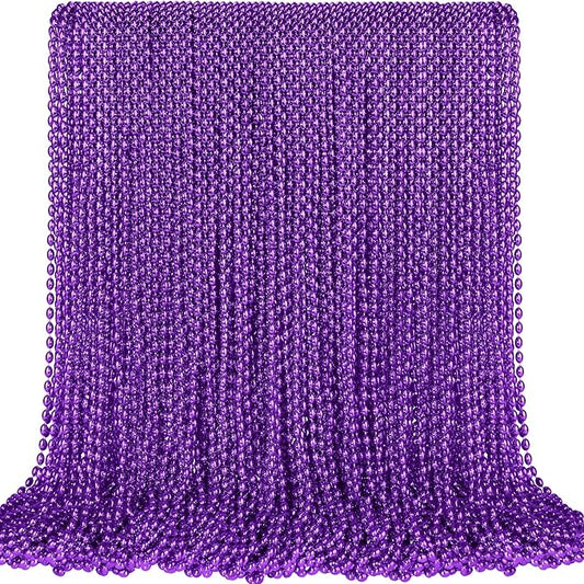 SHAOQINLIN 100 PCS Purple Mardi Gras Beads, Purple Oval Beads Necklaces 30.5" Metallic Beaded Costume Necklaces Party Necklaces for Halloween Mardi Gras Parade Throws Wedding Birthday Party Favors
