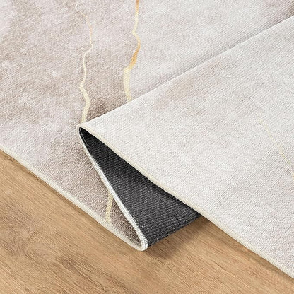 Bloom Rugs Caria Washable Non-Slip 4x6 Rug - Ivory/Gold Modern Abstract Area Rug for Living Room, Bedroom, Dining Room, and Kitchen - Exact Size: 4' x 6'