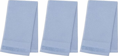 Mia'sDream Cotton Waffle Weave Hand Face Head Towel, Kitchen Tea Dish Washcloths, Soft Absorbent Bath Guest Gym, 13x28 Inch, 3 Pack (Blue)