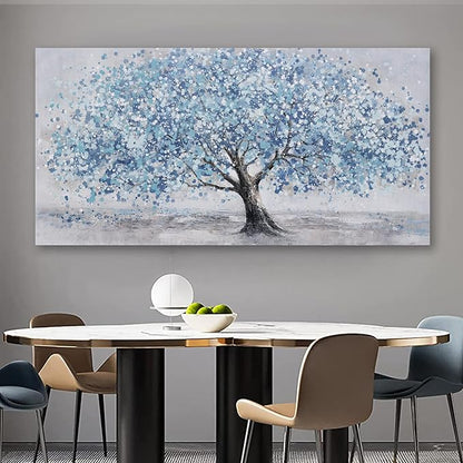 Tree of Life Wall Art Blue Tree Picture Wall Decor Artwork Framed Abstract Canvas Painting Nature Decor for Living Room Bedroom Bathroom Office Home Decor 48"x24"Can Be Hung Directly