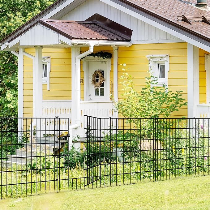 ARIFARO Decorative Garden Fence 4 Panels+1Gate 32in(H) x28in(W) No dig Animal Barrier Fencing,Pet Fence Rustproof Metal Wire Fencing Panel Border for Dog,Rabbits, and Patio(with gate)
