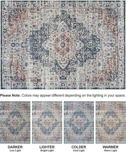 Bloom Rugs Washable Non-Slip 10x14 Rug - Terracotta/Teal Traditional Oriental Area Rug for Living Room, Bedroom, Dining Room, and Kitchen - Exact Size: 10' x 14'