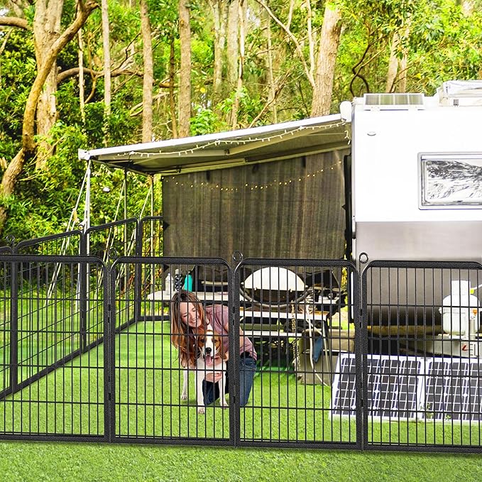 Dog Playpen Outdoor, 32" Height 30 Panels Pet Fence with Low Threshold Full Gate, Large Dog Fence Outdoor for Yard, Heavy Duty Pet Playpen Metal Play Pen Fence for RV Camping