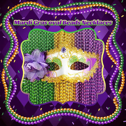 SHAOQINLIN 102 PCS Mardi Gras Beads, 30.5'' Metallic Gold Green Purple Mardi Gras Oval Beads Necklaces Mardi Gras Accessories Bulk Carnival Bead Necklace for Mardi Gras Parade Throws Party Favors