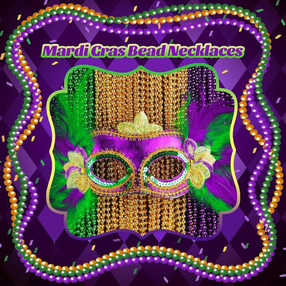 YAXINRUI Mardi Gras Beads Necklaces, 15pcs 33' 7mm Metallic Gold Green Purple Bead Party Favors