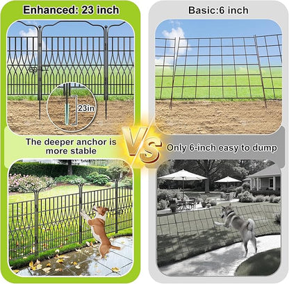 Bepatio 5 Panels Tall Garden Fence with Latch, 43.3in (H) x 14.8ft (L) Dog Fence Outdoor for Yard, Arc Metal Fencing Panels, Durable Animal Barrier Fencing for Outdoor, Patio, Flower Bed