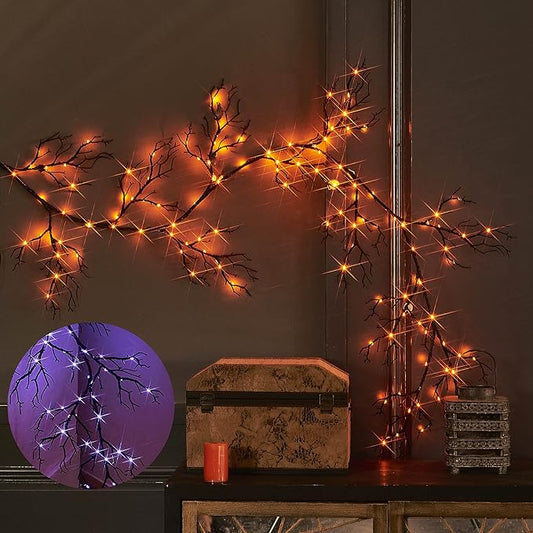 LITBLOOM Halloween Garland Lights 8 Functions 120 Orange and Purple Bi-Color Fairy Lights, Lighted Black Garland Battery Operated for Fall Halloween Decor Inside Outdoor