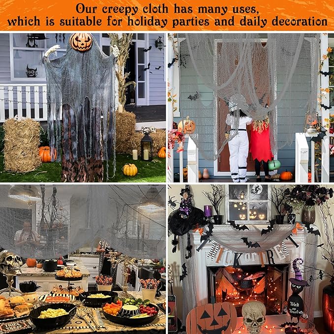 Legigo 6 Pack Grey Halloween Creepy Cloths Cheesecloths, Spooky Black Mesh Fabric Cheese Cloths for Crafts, Scary Gauze Fabric for Party Supplies Home Wall Doorway Outdoor Yard Decor