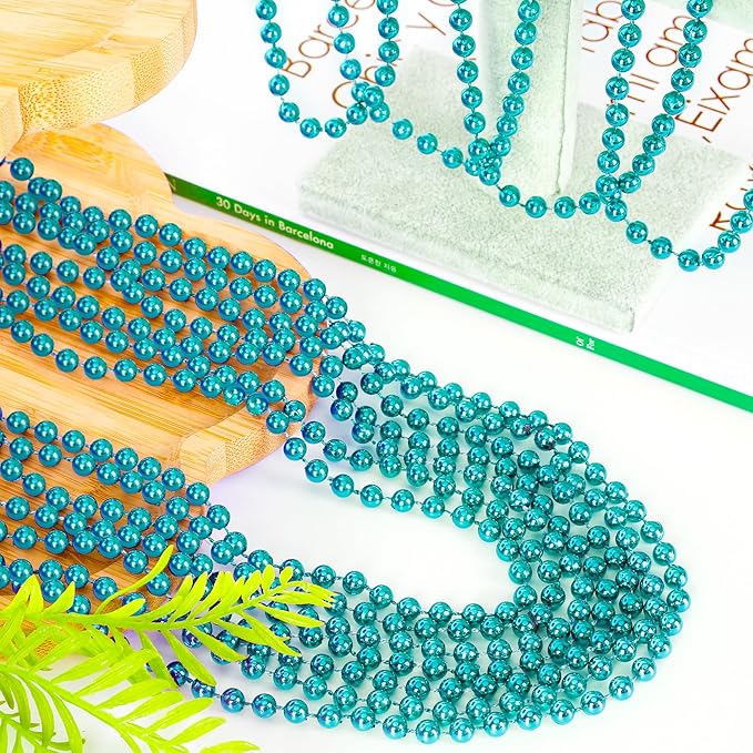 Mardi Gras Beads, 120 PCS Mardi Gras Accessories, 33" Bead Necklaces, Lakeblue Party Beads Parade Throws Bulk Women Men Party Favors for Party Parade Event Festival Pirate Birthday