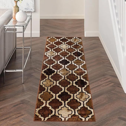Superior Indoor Area Runner, Jute Backed, Perfect for Hallway, Living/ Dining Room, Bedroom, Office, Kitchen, Entryway, Modern Geometric Trellis Floor Decor, Viking Collection, 2' 7" x 8', Brown