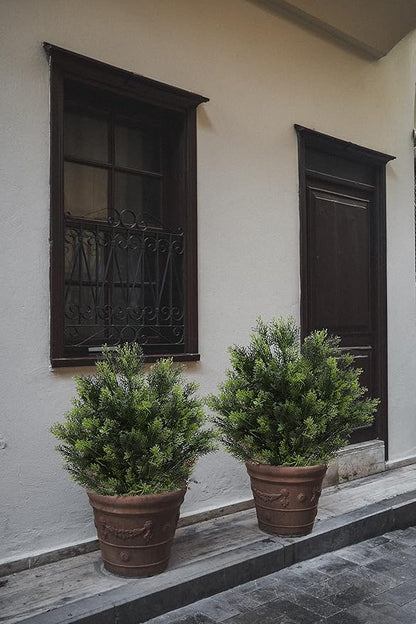 momoplant 31 Inch Tall Artificial Cedar Topiary Tree Set of 2 Faux Cypress Evergreen Potted Plants for Outdoor & Indoor Decor