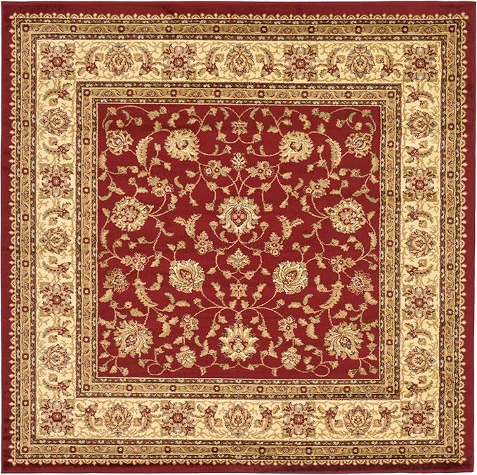 Rugs.com Aditi Collection Rug – 7' 10 Square Red Low Rug Perfect for Living Rooms, Kitchens, Entryways