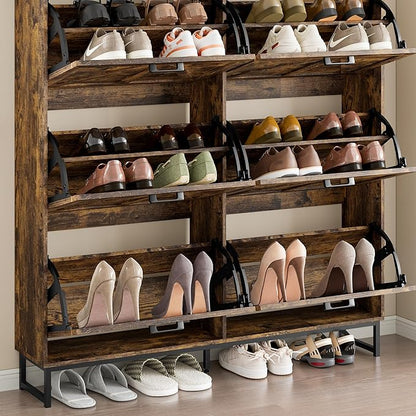 Shoe Cabinet with 6 Flip Drawers Narrow Shoe Storage Cabinet Organizer Wooden Freestanding Shoe Rack Hidden Slim Shoes Storage Cabinet for Entryway, Hallway, Living Room, Bedroom