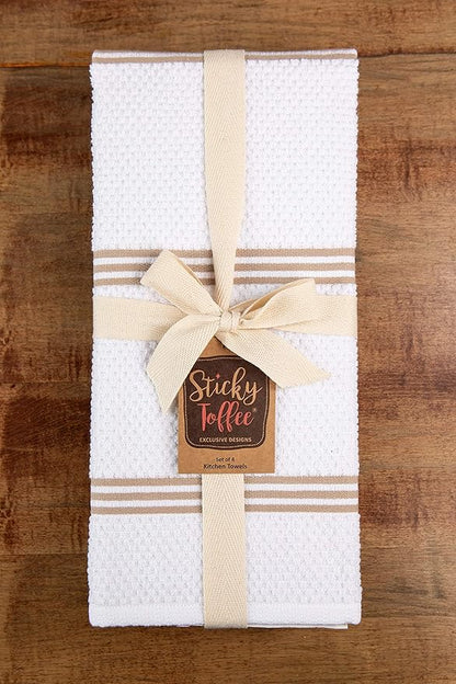 Sticky Toffee Cotton Kitchen Towels Set of 4 – 28x16 in Tan and White Dish Towels, Reusable and Absorbent Tea Towels for Cleaning or Drying, Oeko-Tex Cotton