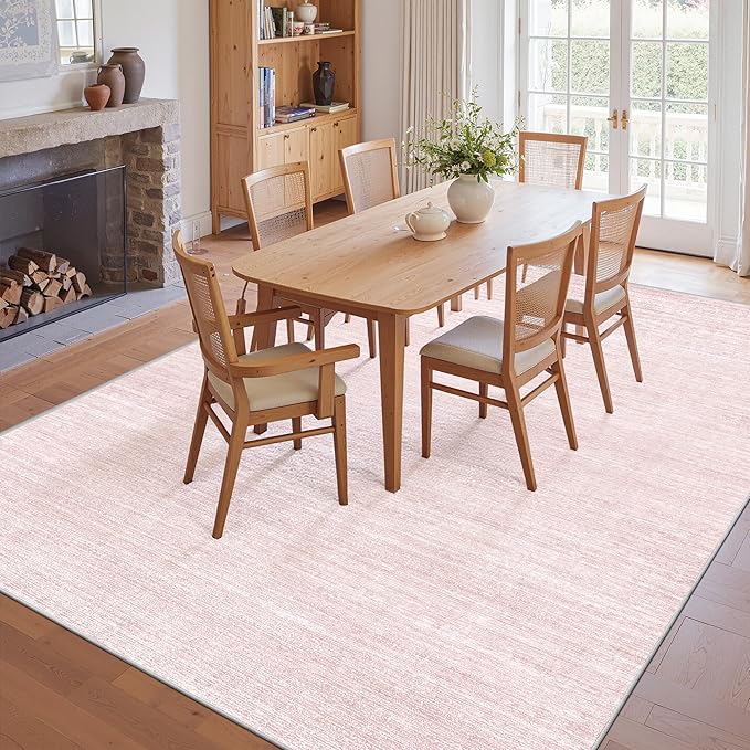 Art&Tuft Washable Rugs 9x12, Low Pile Area Rugs 9x12 Living Room - Non Slip and Stain Resistant Soft Thin Rug for Bedroom, Dining Room, Kitchen, Office, Lightpink