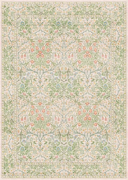 Hazo Haus Light Green Bedroom Rug 5x7 Area Rug for Living Room, Vintage Washable Floral Floor Mat for Nursery, Dining Room Low Pile Non Slip Stain Resistance Distressed Retro Indoor (5x7 Beige Green)