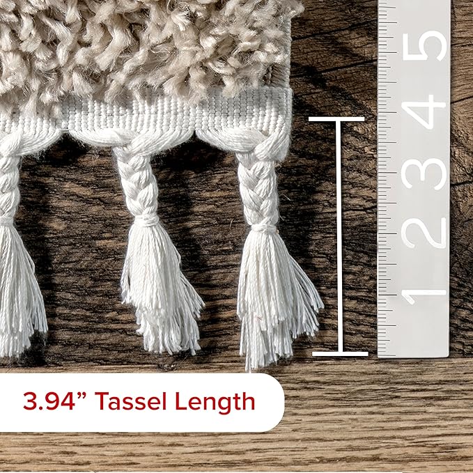 Nuloom Neva Beige/Ivory, 7'10" x 10'10", Modern, Shag, Tasseled, Soft and Cozy, High Traffic, Stain Resistant, Easy Clean, Durable Area Rug for Bedroom, Living Room, Dining Space, Den, Foyer, Entryway
