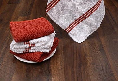 AMOUR INFINI Kitchen Towels Pack of 4 - Absorbent, Quick Drying Premium Cotton Tea Towel - Kitchen Linens 16x28 Inch Dish Towels with Hanging Loop (Rust)