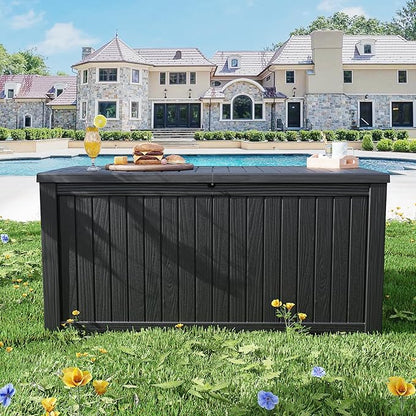200 Gallon Resin Deck Box, Waterproof Outdoor Storage Bin for Patio Furniture, Pool Accessories, and Garden Tools, Lockable & UV-Resistant, Black