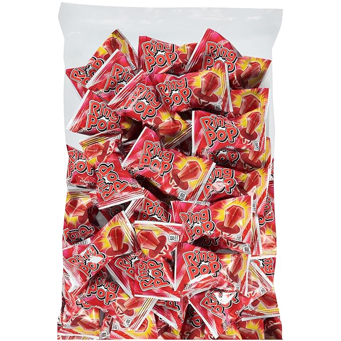 Ring Pop Red Valentine's Candy Lollipops, 30 Ct Bulk Individually Wrapped in Red Cherry Flavor, Full Size, Fun Hard Candy For Birthday Parties, Valentine's Gifts, Goodie Bags, Party Favors