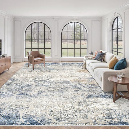 Art&Tuft Washable Rugs 8x10, Area Rugs for Living Room - Non Slip and Low Pile Soft Thin Abstract 8x10 Rug for Bedroom, Dining Room, Kitchen, Office, Blue