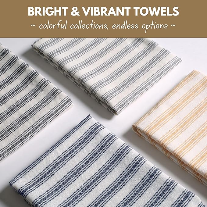Native Fab 4 Pack Farmhouse Modern Stripe Kitchen Dish Towels Cotton Super Absorbent Quick Drying Reusable 18x26 Inches - Bar Hand Towels, Kitchen Cleaning Towels with Hanging Loop, Grey