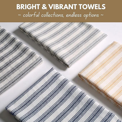 Native Fab 4 Pack Farmhouse Modern Stripe Kitchen Dish Towels Cotton Super Absorbent Quick Drying Reusable 18x26 Inches - Bar Hand Towels, Kitchen Cleaning Towels with Hanging Loop, Grey