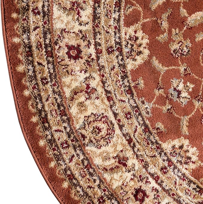 Rugs.com Aditi Collection Rug – 7' 10 Round Brick Red Low Rug Perfect for Kitchens, Dining Rooms