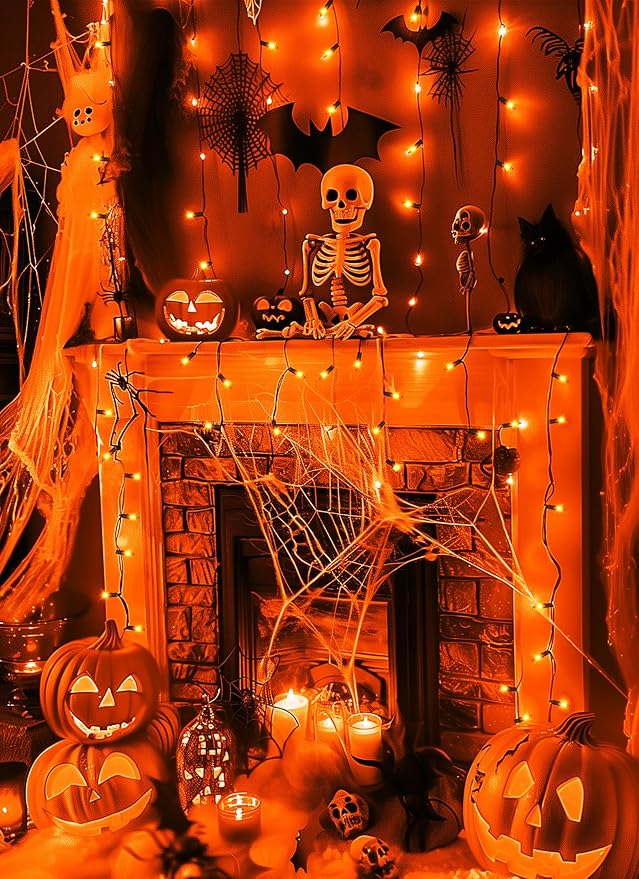 Orange Halloween Mini Lights, 50 Count 13 Feet Incandescent Bulb Mini String Lights, Connectable Halloween Lights for Haunted House Ghost Party Holiday Window Indoor Outdoor Decoration, Orange