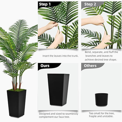 Artificial Palm Tree 5FT - Fake Tree with Black Tall Planter - Faux Tropical Areca Floor Plant in Pot - Artificial Silk Plant for Home Office Living Room Decor Indoor