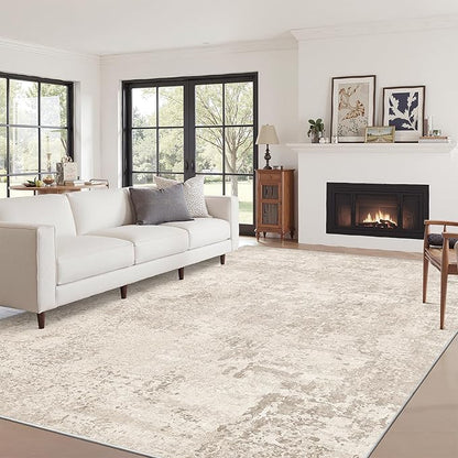 Art&Tuft Washable Rugs 6x9, Abstract Area Rugs for Living Room - Non Slip and Low Pile Soft Thin 6x9 Rug for Bedroom, Dining Room, Kitchen, Office, Beige