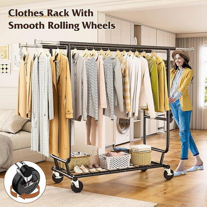 Raybee Clothes Rack Load 630LBS, Heavy Duty Clothes Rack, Rolling Clothing Racks for Hanging Clothes with Wheels, Adjustable & Commercial Garment Rack, 22" D x 75" W x 68" H, Black