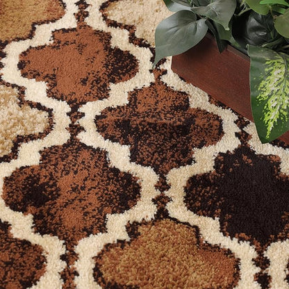 SUPERIOR Indoor Large Area Rug for Kitchen, Bedroom, Living Room, Entryway, Hallway with Jute Backing, Perfect for Hardwood Floors- Viking Modern Geometric Trellis Design, 5 ft. x 8 ft., Coffee