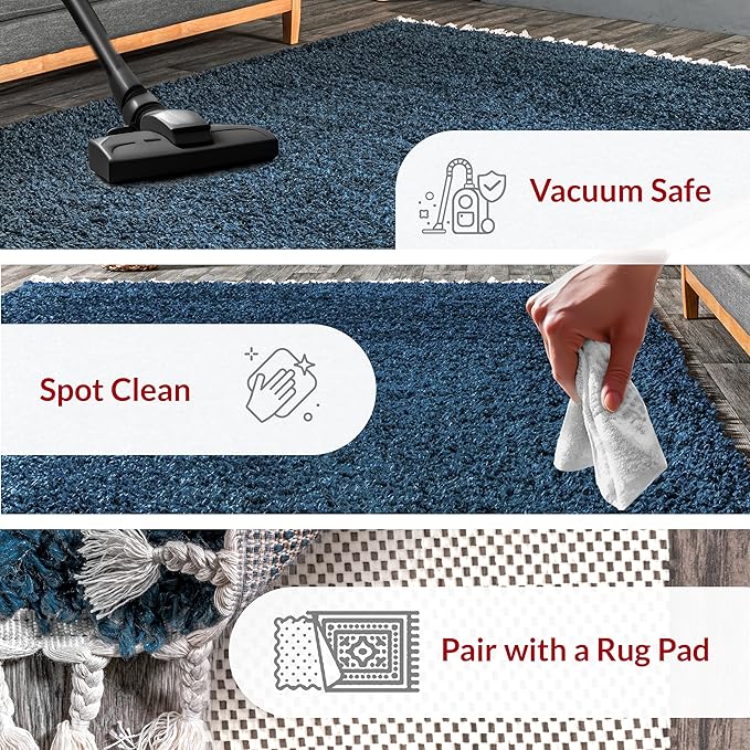 nuLOOM Neva Modern Tasseled Shag Area Rug, 8' Square, Blue