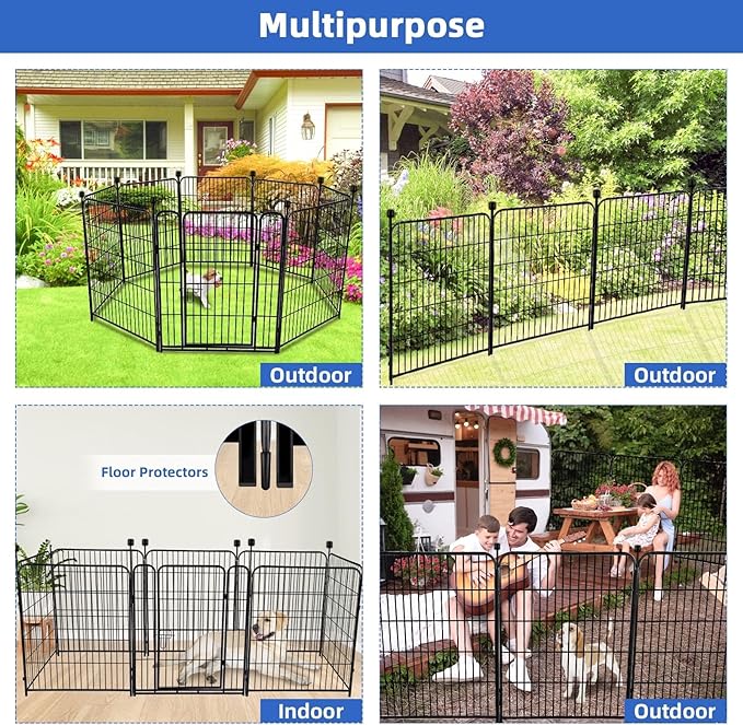 ADAVIN 48 in(H) Garden Fence Panels, 8 Panels Total 17.7 Ft(L), Heavy Duty Iron Metal Animal Barrier Fence, Fencing for Flowers Beds, Camping Fence, No Dig Garden Border Fencing for Yard（No Gate）