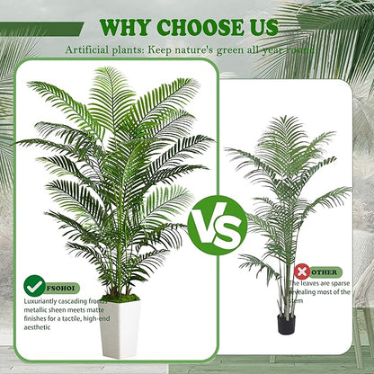 Artificial Palm Tree Artificial Silk Plant Fake Tree with White Tall Planter Faux Tropical Areca Floor Plant in Pot (1, White Tall Planter, 6 FT)