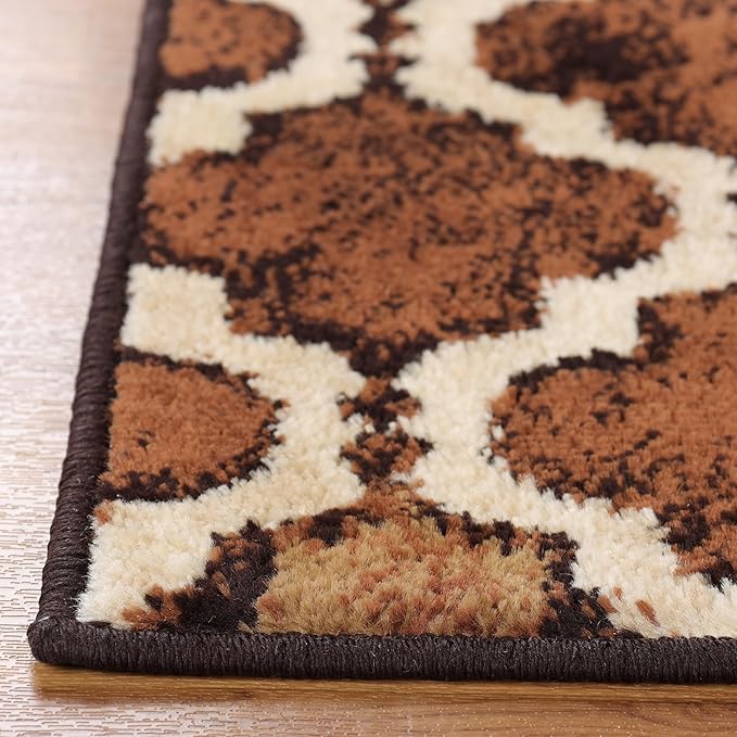 SUPERIOR Indoor Large Area Rug for Kitchen, Bedroom, Living Room, Entryway, Hallway with Jute Backing, Perfect for Hardwood Floors- Viking Modern Geometric Trellis Design, 5 ft. x 8 ft., Coffee
