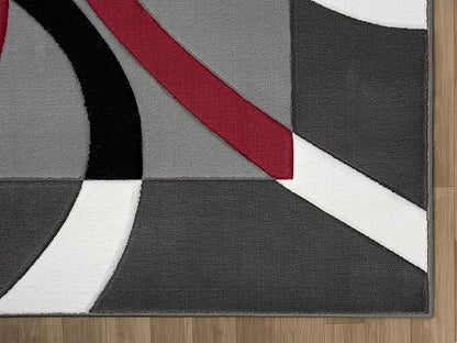 Ultra Soft Area Rug - Modern Abstract Design for Living Room & Bedroom - Foldable, Stain Resistant, Easy to Clean - (8x11, Red)