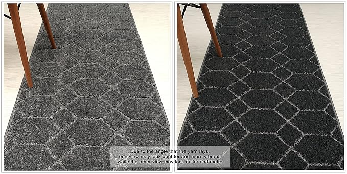 Custom Size Hallway Carpet Runner Rug, Slip Resistant, 31 Inch Wide X Your Choice of Length, Trellis Anthracite, 31 Inch X 50 feet