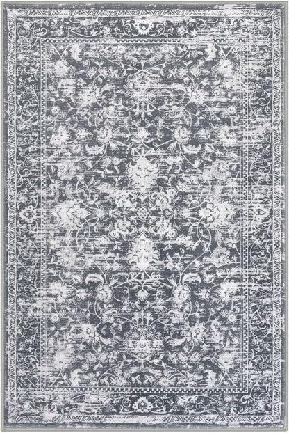 KILOCOCO Area Rug 5x7 Living Room Rug Washable Printed Vintage Floral Non Slip Soft Rubber Backed Indoor Bedroom Rugs for Laundry Room Kitchen Playroom Moroccan Area Rugs, Grey