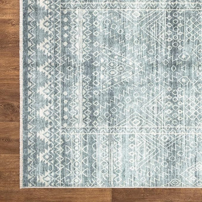 Bloom Rugs Caria Washable Non-Slip 6x9 Rug - Teal/Ivory Geometric Area Rug for Living Room, Bedroom, Dining Room, and Kitchen - Exact Size: 6' x 9'