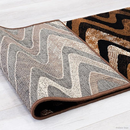 Allstar 2x7 Chocolate and Mocha Modern and Contemporary Runner with Ivory and Espresso Wavy Zigzag Design (1' 11" x 6' 11")