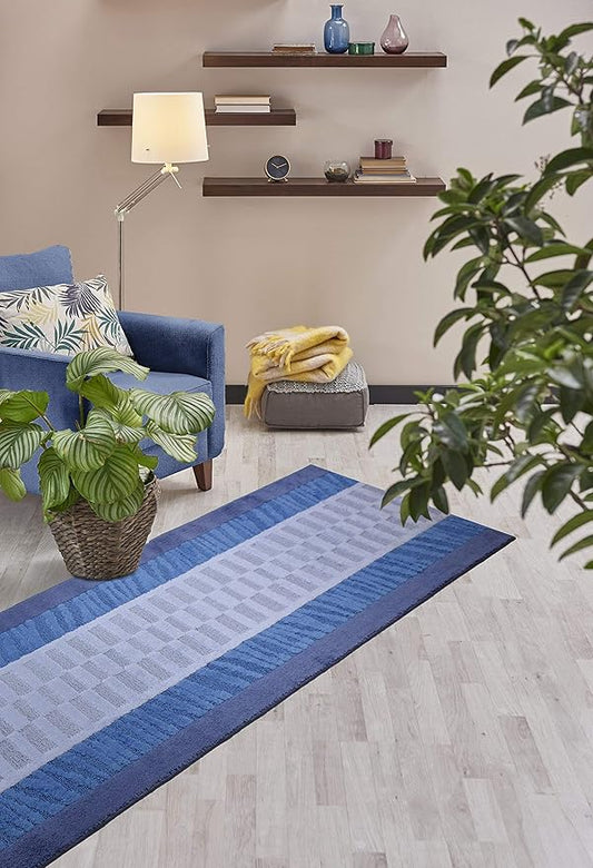 Custom Size Zebra Hallway Runner Rug Slip Resistant, 26 Inch Wide x Your Choice of Length Size, Blue, 26 Inch X 6 Feet, Sold and Priced Per Foot