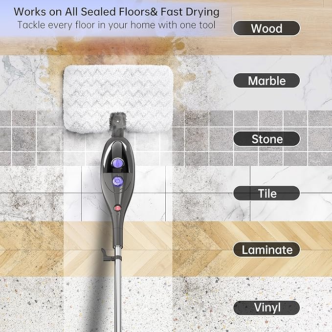 12 in 1 Steam Mop,Detachable Handheld Steam Cleaner for Hardwood Floors, Tile, Carpet, Clothes, Windows & Furniture, Lightweight Floor Steamer with 15S Fast Heat-Up & Adjustable Steam