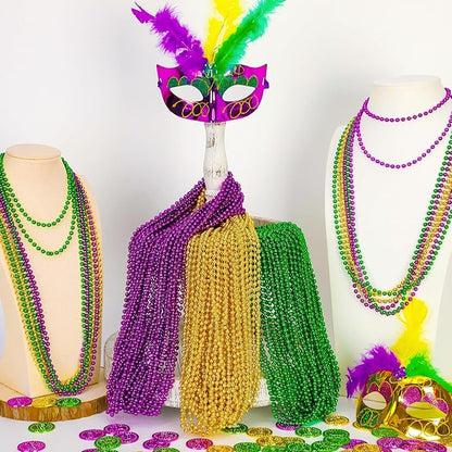 200PCS Mardi Gras Beads, Mardi Gras Green Purple Gold Metallic Beads Necklaces Accessories Bulk, Carnival Mardi Gras Beads Costumes Women Men for Parade Throws Party Decorations Favor Supplies
