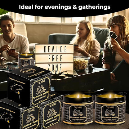 Vanilla Candle with Cinnamon Strong Scented Soy Candel Clean Non Toxic Velas Aromáticas for Women Gift for Fall Christmas Holidays Pack of 3 5Oz Decorative Tin Jars with Lids