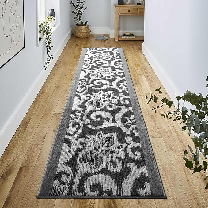 Custom Size Lily Hallway Runner Rug Slip Resistant, 26 Inch Wide x Your Choice of Length Size, Anthracite, 26 Inch X 31 Feet, Sold and Priced Per Foot